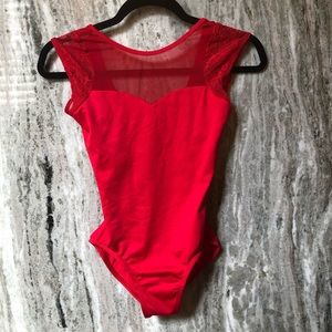 Suffolk Dance Leotard red with lace and mesh